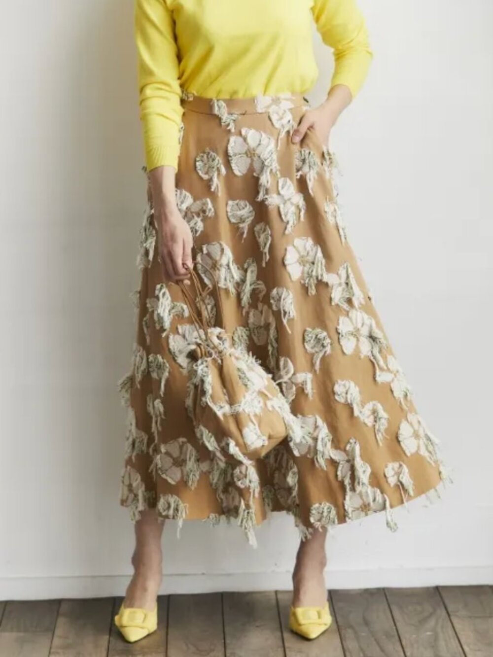 Seven Ten by Miho Kawahito Jacquard Floral A-line Midi Skirt